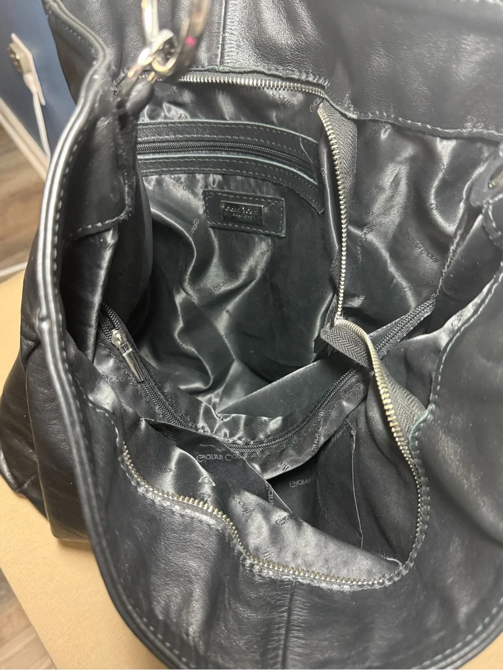 Gianni Conti Italian Black Leather Slouchy Hobo Shoulder Bag Handbag